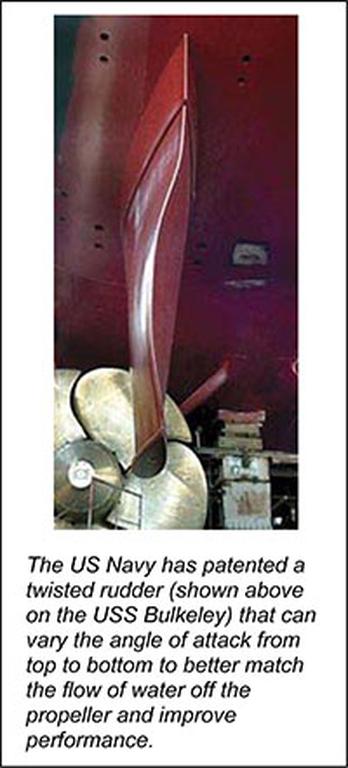 Twisted rudder matches water flow from propeller to reduce cavitation ...