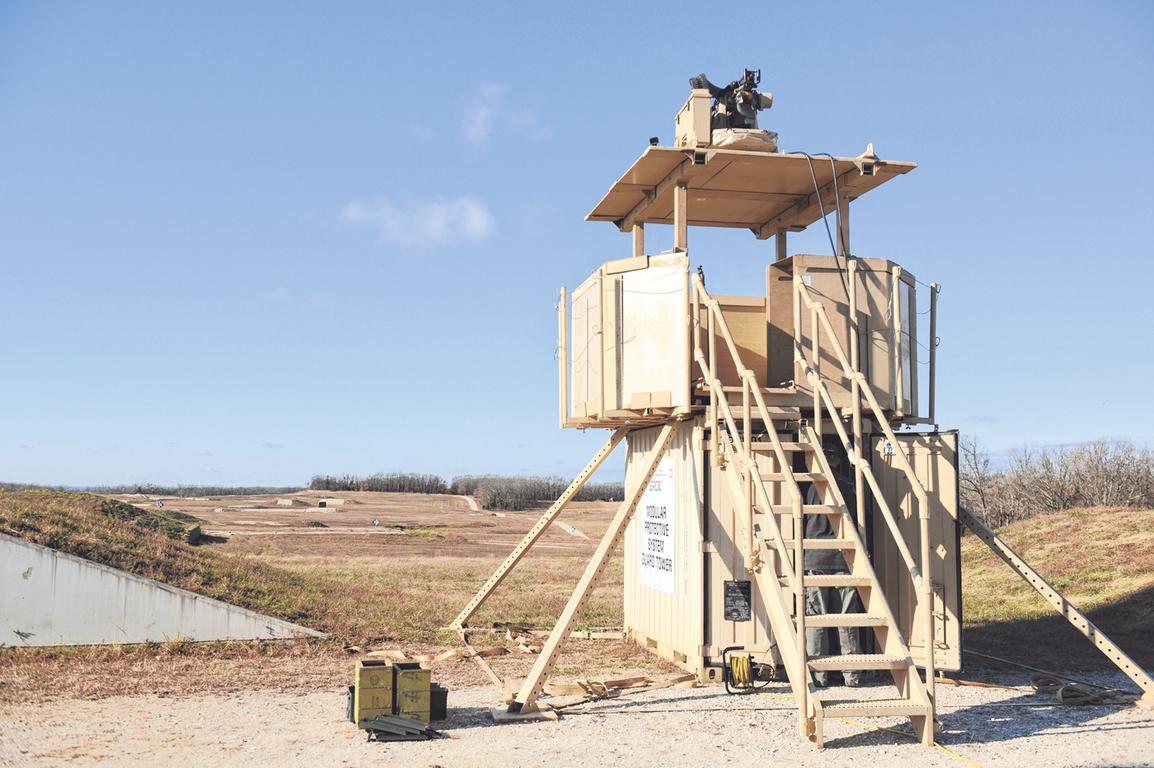 Lightweight, rapidly deployed guard tower with small arms and blast